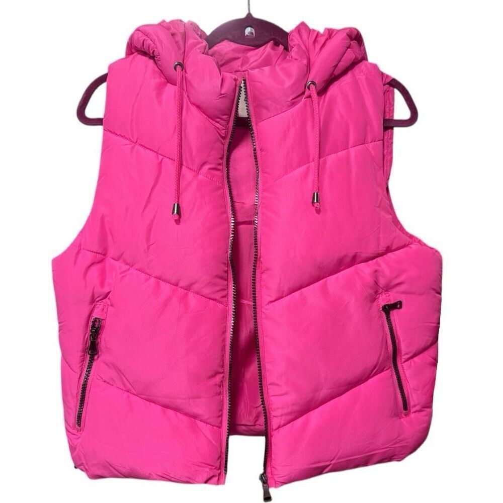Pink Zip Up Quilted Hooded Vest Size Large NWT | Snobbish - Picture 6 of 13
